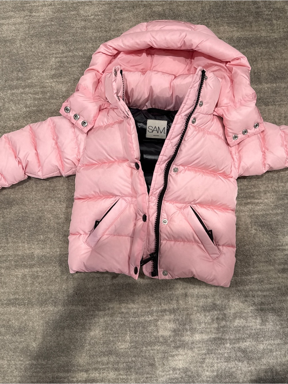 SAM. Light Pink Hooded Puffer Jacket for Kids